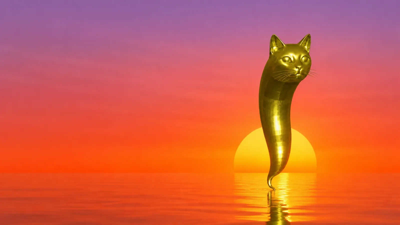 The gold idol standing in shallow water at sunset